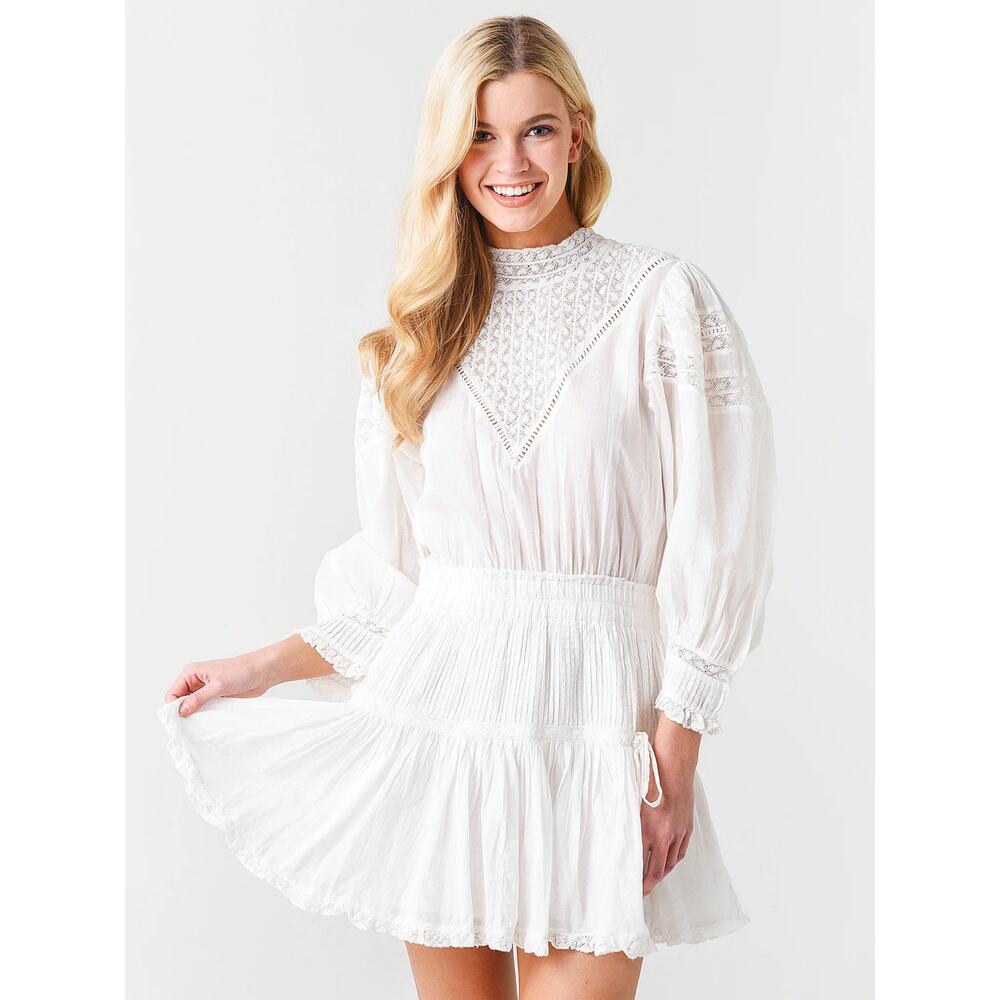 LoveShackFancy Viola Dress Antique White Lace Cotton Prairie Mini S Coquette
